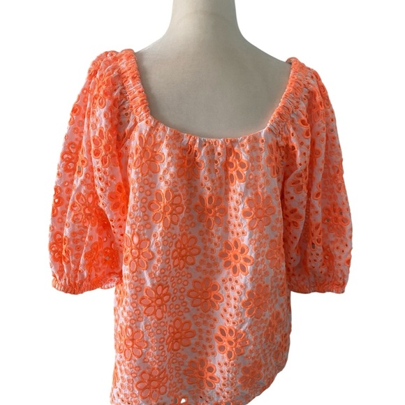 Lily Pulitzer Kerrigan cantaloupe Flutter Sleeve Eyelet top - Picture 4 of 16
